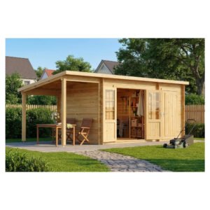Alpholz Gartenhaus Maria-28 Natur 450 cm x 250 cm + 150 cm Schleppdach