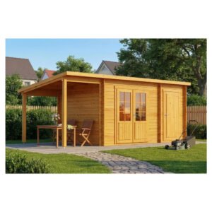 Alpholz Gartenhaus Maria-40 Natur 450 x 250 cm + 150 cm Schleppdach, imprägniert