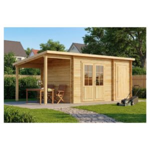 Alpholz Gartenhaus Maria 40 mm 450 cm x 250 cm + 150 cm Schleppdach Natur