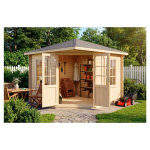 Alpholz Gartenhaus Monica-40 Natur 300 cm x 300 cm mit Spitzdach