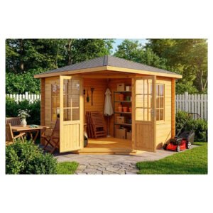Alpholz Gartenhaus Monica-40 Natur 300 cm x 300 cm mit Spitzdach imprägniert