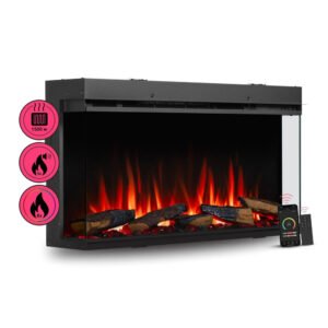 BALDERIA AH-36 Elektrokamin Einbaukamin Heizung 3D-Flammeneffekt Wifi App Schwarz