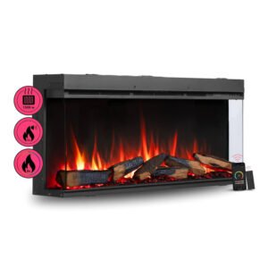 BALDERIA AH-44 Elektrokamin Einbaukamin Heizung 3D-Flammeneffekt Wifi App Schwarz