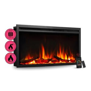 BALDERIA AT-33 Elektrokamin Einbaukamin Heizung 3D-Flammeneffekt Wifi App Schwarz