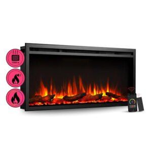 BALDERIA AT-40 Elektrokamin Einbaukamin Heizung 3D-Flammeneffekt Wifi App Schwarz