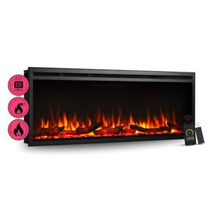 BALDERIA AT-50 Elektrokamin Einbaukamin Heizung 3D-Flammeneffekt Wifi App Schwarz