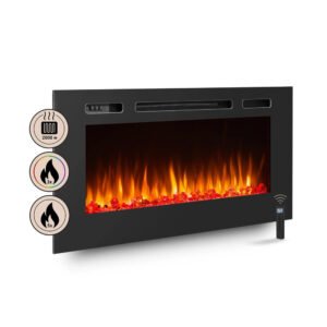 BALDERIA FI-40 Elektrokamin Einbaukamin Heizung 3D-Flammeneffekt Schwarz