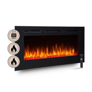 BALDERIA FI-48 Elektrokamin Einbaukamin Heizung 3D-Flammeneffekt Schwarz