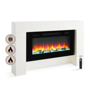 BALDERIA HE-WE Elektrokamin Standkamin Heizung 3D-Flammeneffekt Weiß