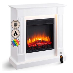 BALDERIA LA-WE Elektrokamin Standkamin Heizung 3D-Flammeneffekt Weiß