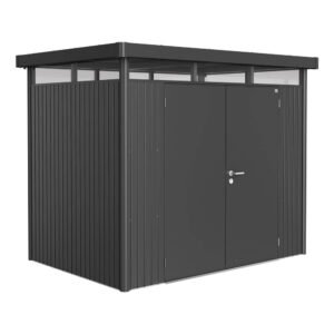 Biohort Metall-Gerätehaus HighLine Dunkelgrau-Metallic 4,6 m² Doppeltür
