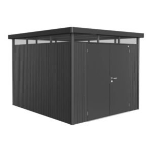 Biohort Metall-Gerätehaus HighLine Dunkelgrau-Metallic 7,6 m² Doppeltür