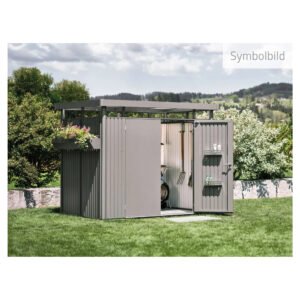 Biohort Metall-Gerätehaus HighLine Quarzgrau-Metallic 6,6 m² Einzeltür