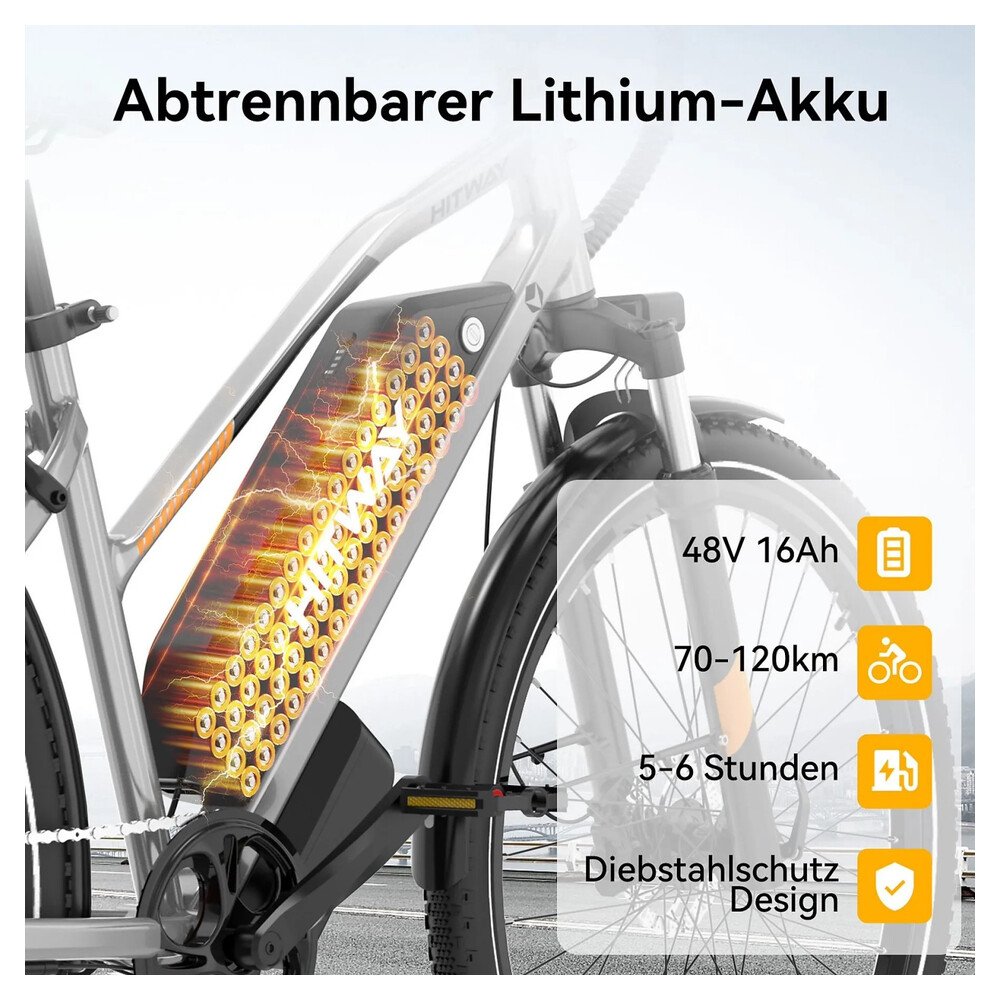 HITWAY E-Bike BK27 Pro 28 Zoll 16Ah Akku Reichweite 70-120KM 250W 7-Gang APP NFC – Bild 2