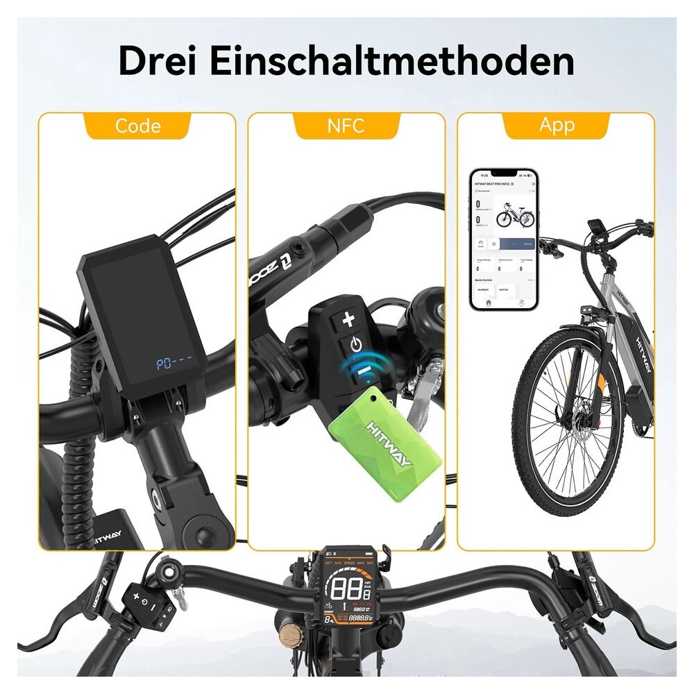 HITWAY E-Bike BK27 Pro 28 Zoll 16Ah Akku Reichweite 70-120KM 250W 7-Gang APP NFC – Bild 6