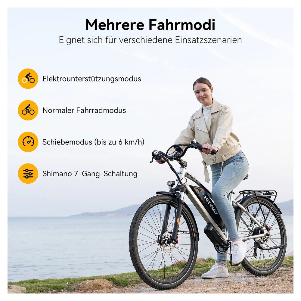 HITWAY E-Bike BK27 Pro 28 Zoll 16Ah Akku Reichweite 70-120KM 250W 7-Gang APP NFC – Bild 7
