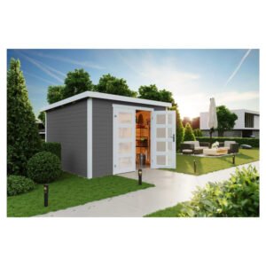 Lasita Holz-Gartenhaus Zambezi 7 Flachdach Carbongrau Lasiert 300 cm x 300 cm