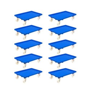 PROREGAL SparSet 10x Transportroller für Euroboxen 60 x 40 cm mit Kunststoffräder Blau Geschlossenes Deck 2 Lenkrollen und 2 Bremsrollen 300 kg