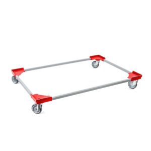 PROREGAL SparSet 12x Profi-Flex Transportroller für Euroboxen 120 x 80 cm mit Gummiräder Rot 4 Lenkrollen Traglast 300 kg