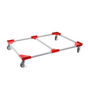 PROREGAL SparSet 12x Profi-Flex Transportroller für Euroboxen 120 x 80 cm mit Gummiräder Rot unterteilt 4 Lenkrollen Traglast 300 kg