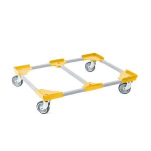 PROREGAL SparSet 12x Profi-Flex Transportroller für Euroboxen 80 x 60 cm mit Gummiräder Gelb unterteilt 4 Lenkrollen Traglast 300 kg
