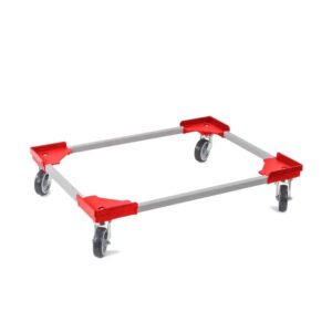 PROREGAL SparSet 12x Profi-Flex Transportroller für Euroboxen 80 x 60 cm mit Gummiräder Rot 4 Lenkrollen Traglast 300 kg