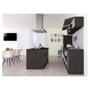 Respekta Premium Inselküche 280 cm Grau Hochglanz-Eiche Grau