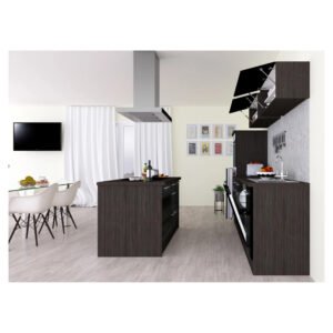 Respekta Premium Inselküche 280 cm Schwarz Hochglanz-Eiche Grau