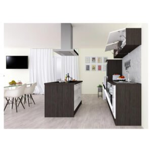 Respekta Premium Inselküche 280 cm Weiß Hochglanz-Eiche Grau