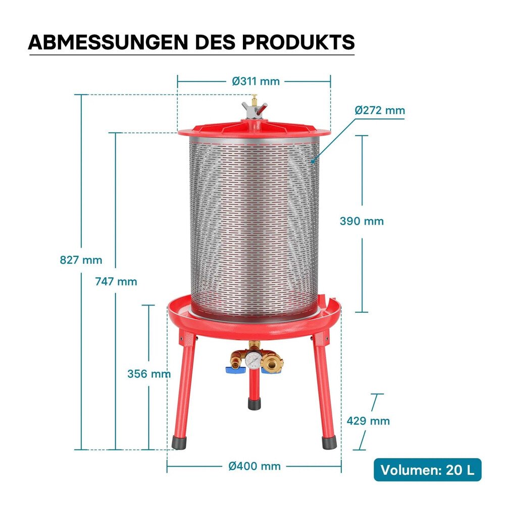 Wiltec Hydropresse 20L 3Bar Edelstahl Obstpresse Mostpresse Weinpresse Fruchtpresse – Bild 7