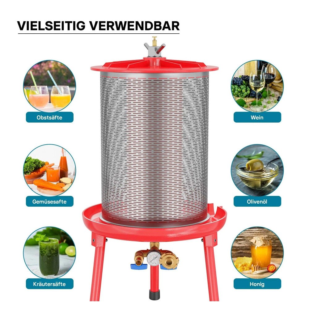 Wiltec Hydropresse 20L 3Bar Edelstahl Obstpresse Mostpresse Weinpresse Fruchtpresse – Bild 8
