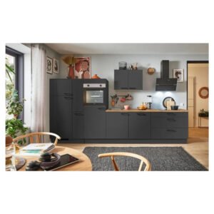 pino Küchenzeile 350 cm Grafit Anschlag links 1 Geräte-, 1 Apothekerschrank