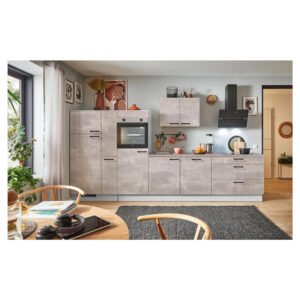pino Küchenzeile 350cm Beton Perlgrau Anschlag L 1 Geräte-, 1 Apothekerschrank
